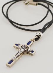 Collier Religieux Croix de Saint Benoit - Bleu