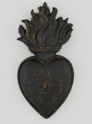 Ex Voto Mural Coeur Fleuri Noir & Bronze - 13cm