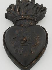 Ex Voto Mural Coeur Fleuri Noir & Bronze - 13cm