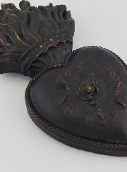 Ex Voto Mural Coeur Fleuri Noir & Bronze - 13cm