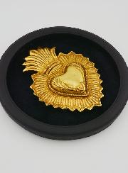 Ex Voto Mural Coeur Or sur Velours Noir - 19cm