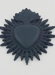 Ex Voto Mural Coeur Rayonnant 11cm - Bleu Gris