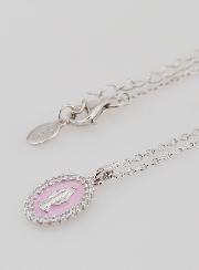 Collier Vierge Miraculeuse Argent & Email Rose