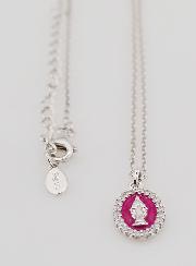 Collier Vierge Miraculeuse Argent & Email Fuchsia