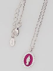 Collier Vierge Miraculeuse Argent & Email Fuchsia