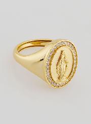 Bague Chevalière Miraculeuse Argent Doré & Zircons - T52 à 56