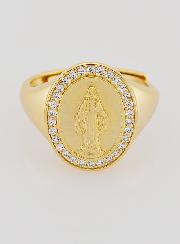 Bague Chevalière Miraculeuse Argent Doré & Zircons - T58 à 62