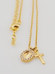 Collier Médaille Miraculeuse & Croix - Argent Doré & Zircons