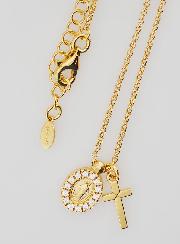 Collier Médaille Miraculeuse & Croix - Argent Doré & Zircons