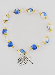 Bracelet Dizainier en Perles Peintes - Croix et Médaille de Lourdes