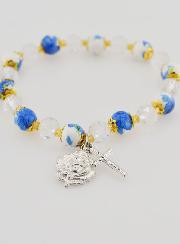 Bracelet Dizainier en Perles Peintes - Croix et Médaille de Lourdes