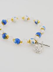 Bracelet Dizainier en Perles Peintes - Croix et Médaille de Lourdes