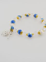 Bracelet Dizainier en Perles Peintes - Croix et Médaille de Lourdes
