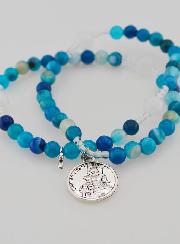 Chapelet en Pierre Naturelle d'Agate Bleue - Saint Michel