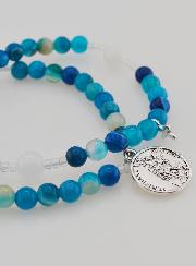 Chapelet en Pierre Naturelle d'Agate Bleue - Saint Michel