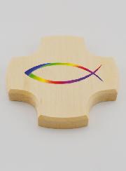 Croix en Bois d'Erable - Poisson Chrétien Ichtus