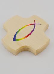 Croix en Bois d'Erable - Poisson Chrétien Ichtus