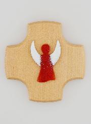 Croix en Bois d'Erable & Ange Protecteur en Verre