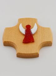Croix en Bois d'Erable & Ange Protecteur en Verre