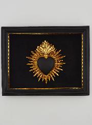 Ex Voto Mural Coeur Noir & Or sur Velours - 16cm
