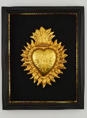 Ex Voto Mural Coeur Doré sur Velours - 18cm