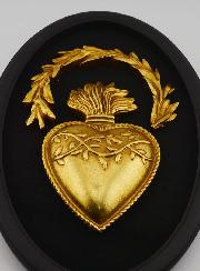 Ex Voto Mural Coeur Doré Rayonnant sur Velours - 23cm