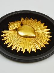 Ex Voto Mural Ovale Coeur Doré sur Velours - 29cm