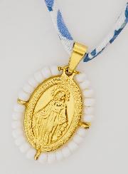 Médaille Miraculeuse Perlée - Cordon Liberty Bleu