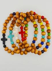 Lot de 4 de Bracelets Religieux en Bois  Avec Croix