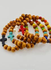 Lot de 4 de Bracelets Religieux en Bois  Avec Croix