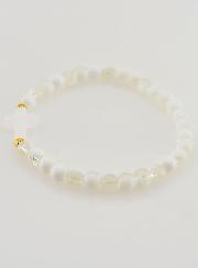 Bracelet Religieux Avec Croix & Perles en Verre Blanc