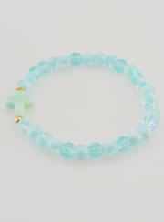Bracelet Religieux Avec Croix & Perles en Verre Bleu