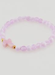 Bracelet Religieux Avec Croix & Perles en Verre Violet