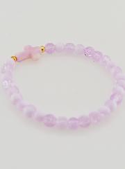 Bracelet Religieux Avec Croix & Perles en Verre Violet