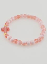 Bracelet Religieux Avec Croix & Perles en Verre Rouge