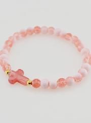 Bracelet Religieux Avec Croix & Perles en Verre Rouge