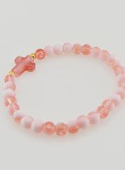 Bracelet Religieux Avec Croix & Perles en Verre Rouge