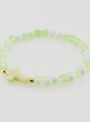 Bracelet Religieux Avec Croix & Perles en Verre Vert