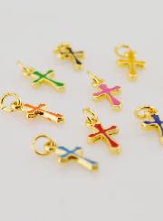 Lot de 10 Breloques Mini Croix Multicolores 10mm