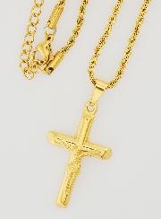 Collier Religieux Croix du Christ en Inox Doré