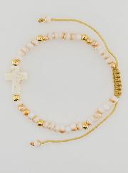 Bracelet Religieux en Perles de Verre & Croix