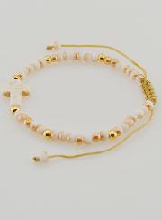 Bracelet Religieux en Perles de Verre & Croix