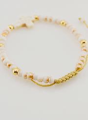 Bracelet Religieux en Perles de Verre & Croix