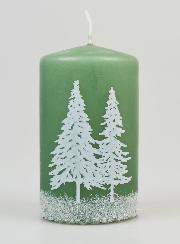 Bougie de Noël Sapins Enneigés - Vert