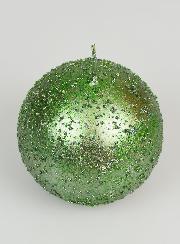 Bougie de Noël Boule à Paillettes 8cm - Vert Sapin
