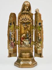 Statue Religieuse Triptyque Vierge à l'Enfant en Bronze - 20cm