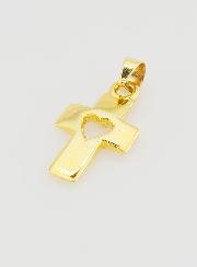 Pendentif Croix & Coeur en Or 9K - 17mm