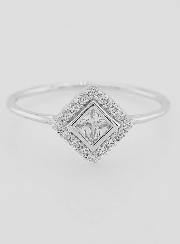 Bague Solitaire Losange Argent Rhodié et Zircons - T56