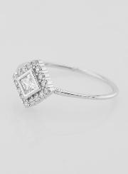 Bague Solitaire Losange Argent Rhodié et Zircons - T56