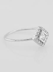 Bague Solitaire Losange Argent Rhodié et Zircons - T56